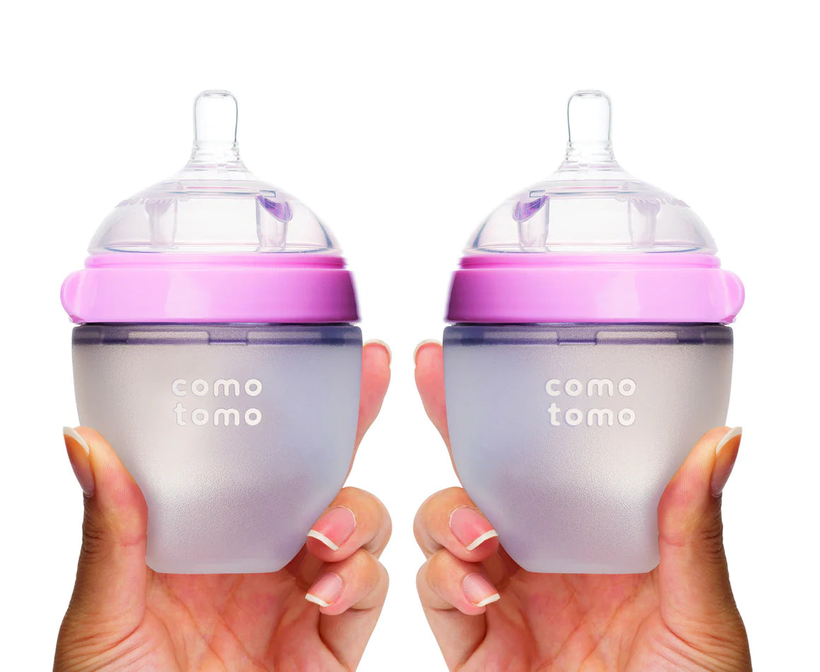 Comotomo Natural Feel Silicone Newborn Baby Bottle Pack Pink - 150ml Slow Flow Hip Mommies