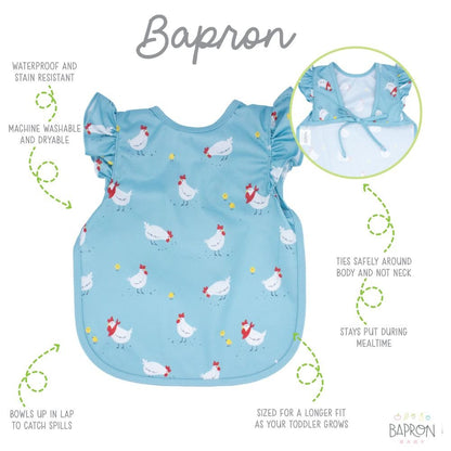 BapronBaby Toddler Bib (6m+) Flutter Sleeve. Little Chickies Hip Mommies