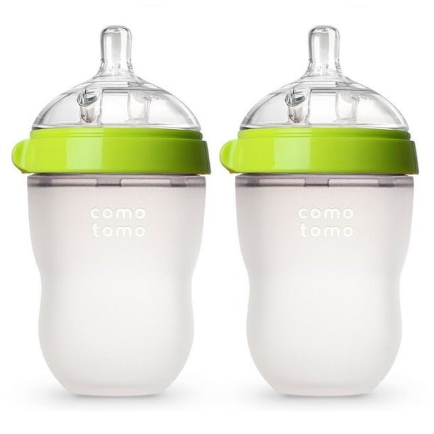 Comotomo Natural Feel Silicone Baby Bottle Pack Green - 250ml Medium Flow Hip Mommies