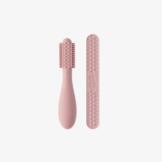 ezpz Baby-Led™ Toothbrush + Sensory Tongue Depressor Dual Pack in Blush Hip Mommies