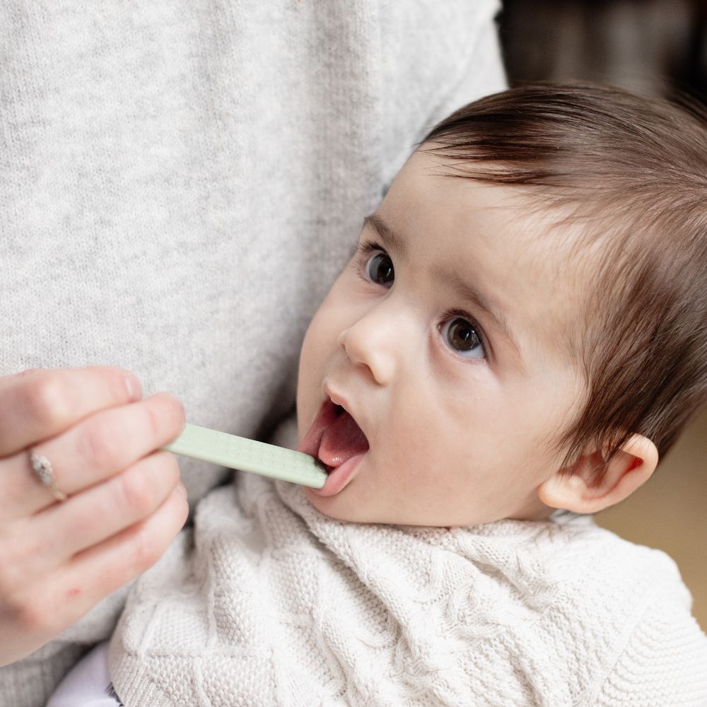 ezpz Baby-Led™ Toothbrush + Sensory Tongue Depressor Dual Pack in Sage Hip Mommies