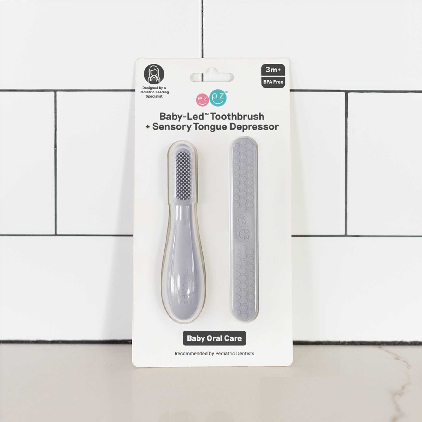 Baby-Led Toothbrush + Sensory Tongue Depressor Pack from ezpz | Canada Oral Care Hip Mommies