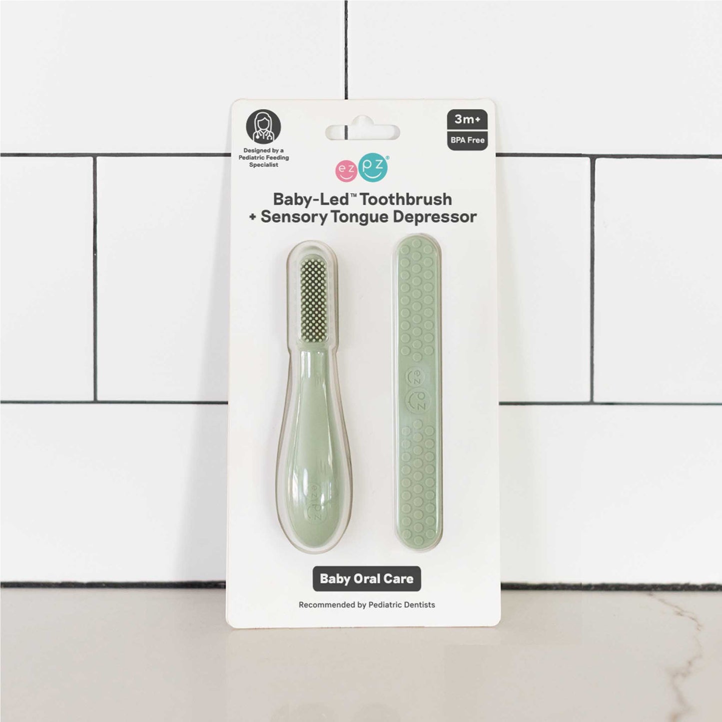Baby-Led Toothbrush + Sensory Tongue Depressor Pack from ezpz | Canada Oral Care Hip Mommies