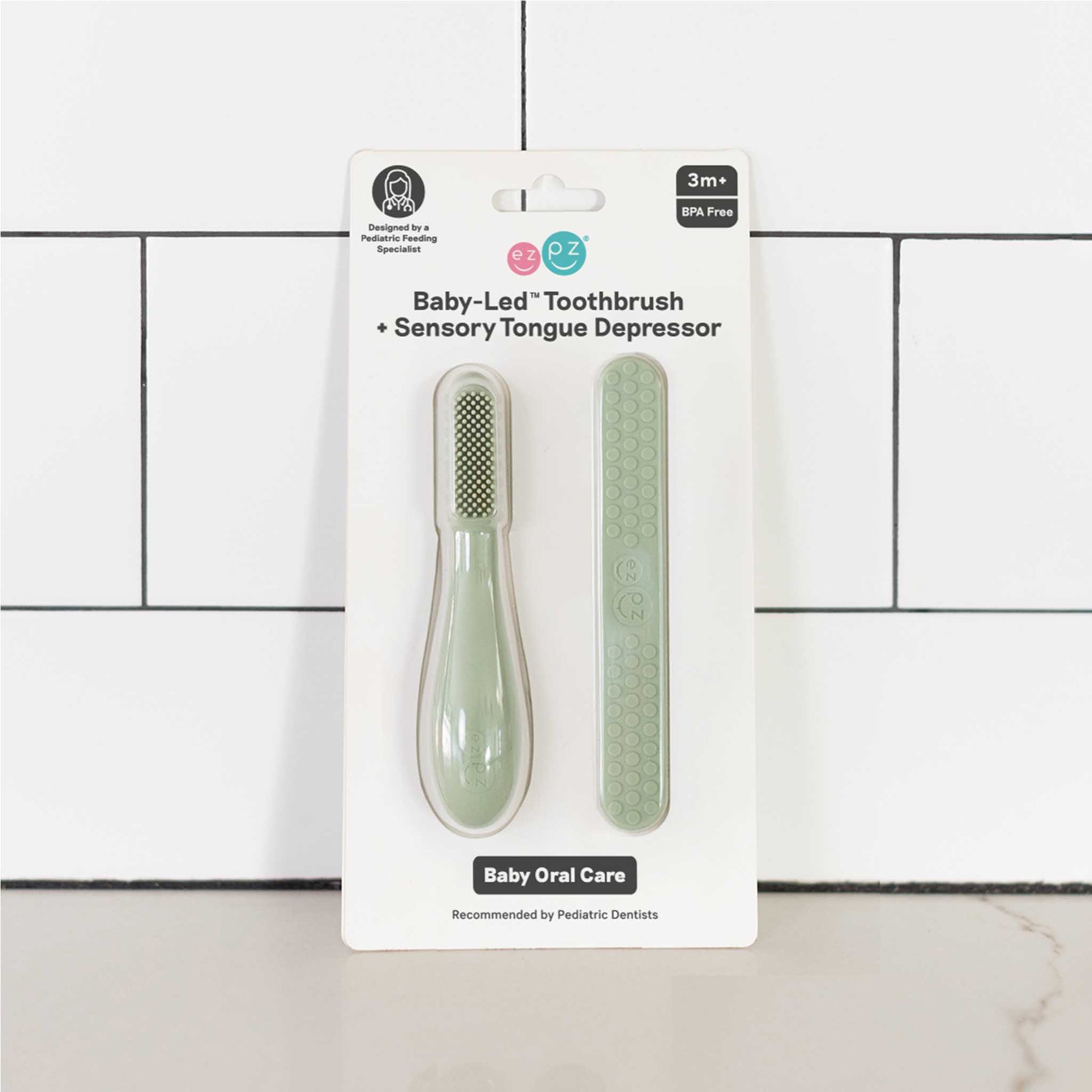 Baby-Led Toothbrush + Sensory Tongue Depressor Pack from ezpz | Canada Oral Care Hip Mommies