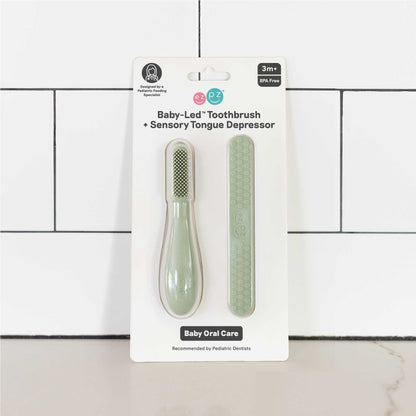 Baby-Led Toothbrush + Sensory Tongue Depressor Pack from ezpz | Canada Oral Care Hip Mommies