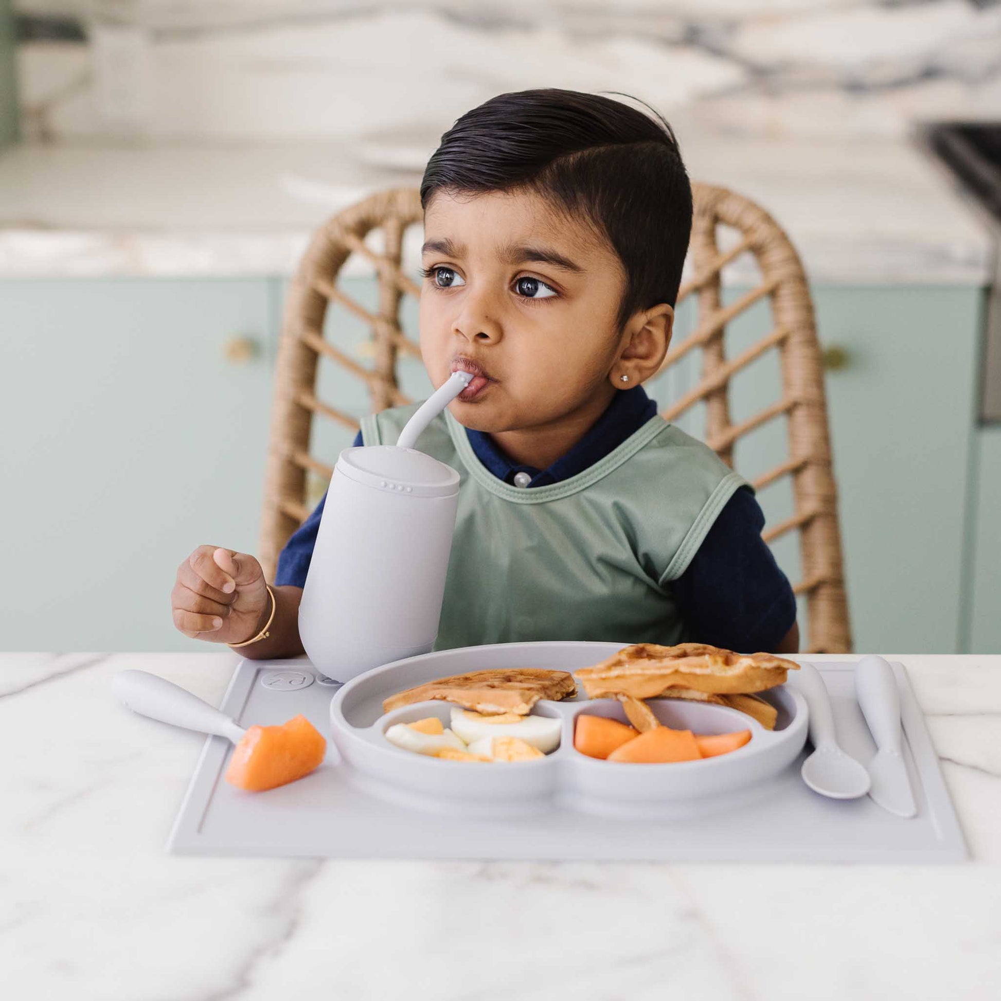 ezpz Happy Feeding Set | Silicone Plate, Cup, Straw & Utensils Canada Feeding Hip Mommies