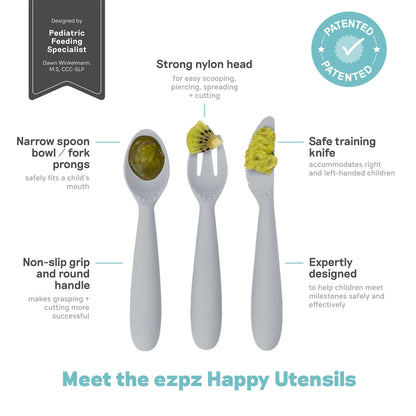 ezpz Happy Feeding Set | Silicone Plate, Cup, Straw & Utensils Canada Feeding Hip Mommies