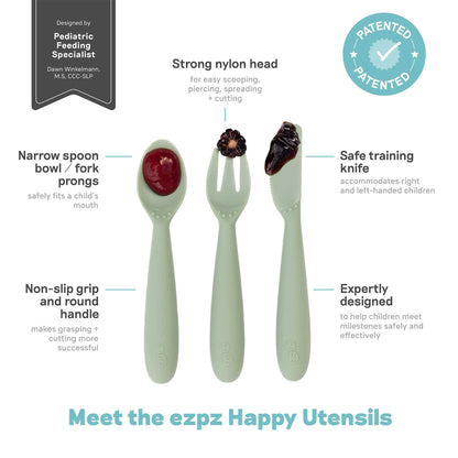 ezpz Happy Feeding Set | Silicone Plate, Cup, Straw & Utensils Canada Feeding Hip Mommies