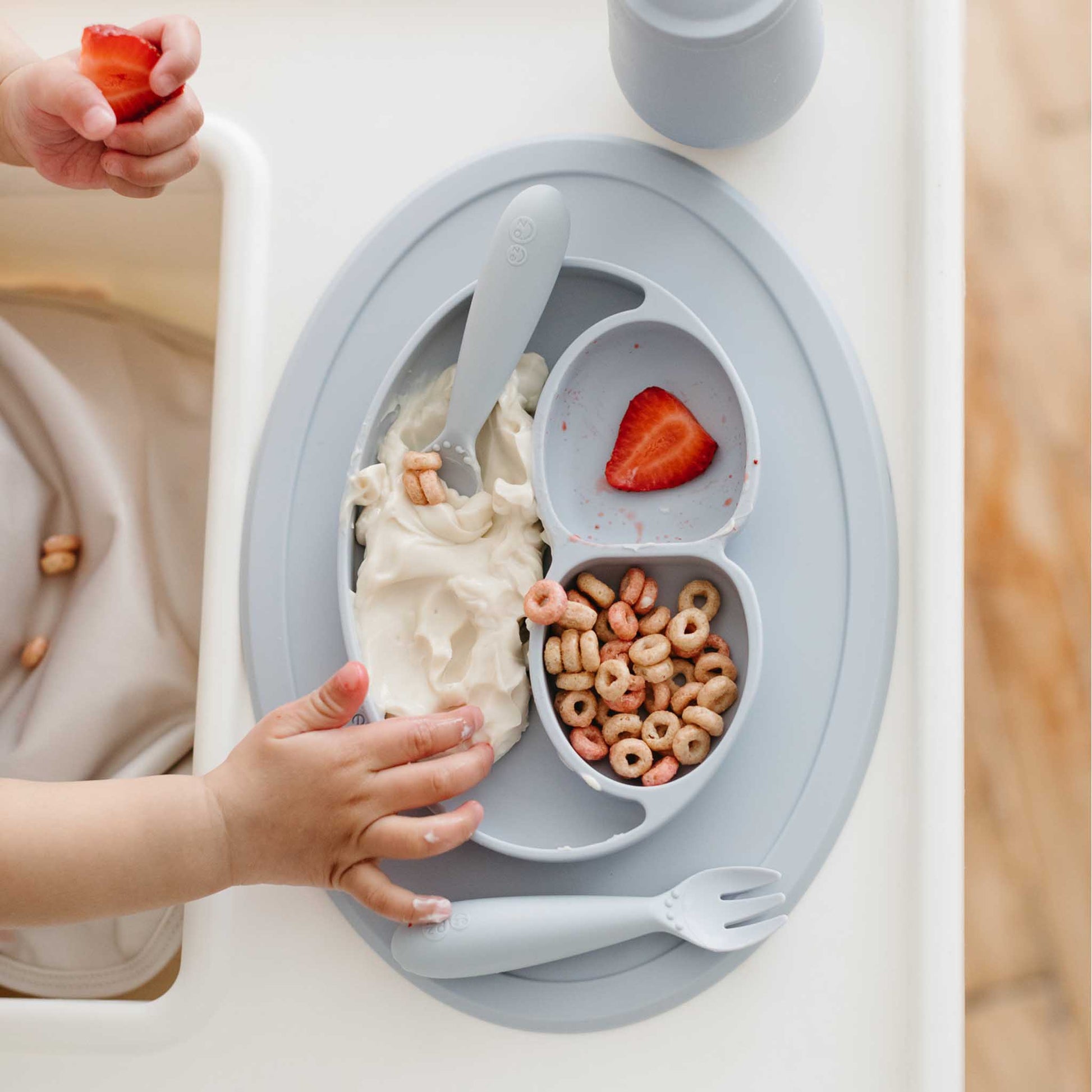 ezpz Mini Feeding Set | Silicone Plate, Toddler Fork & Spoon | Canada Feeding Hip Mommies