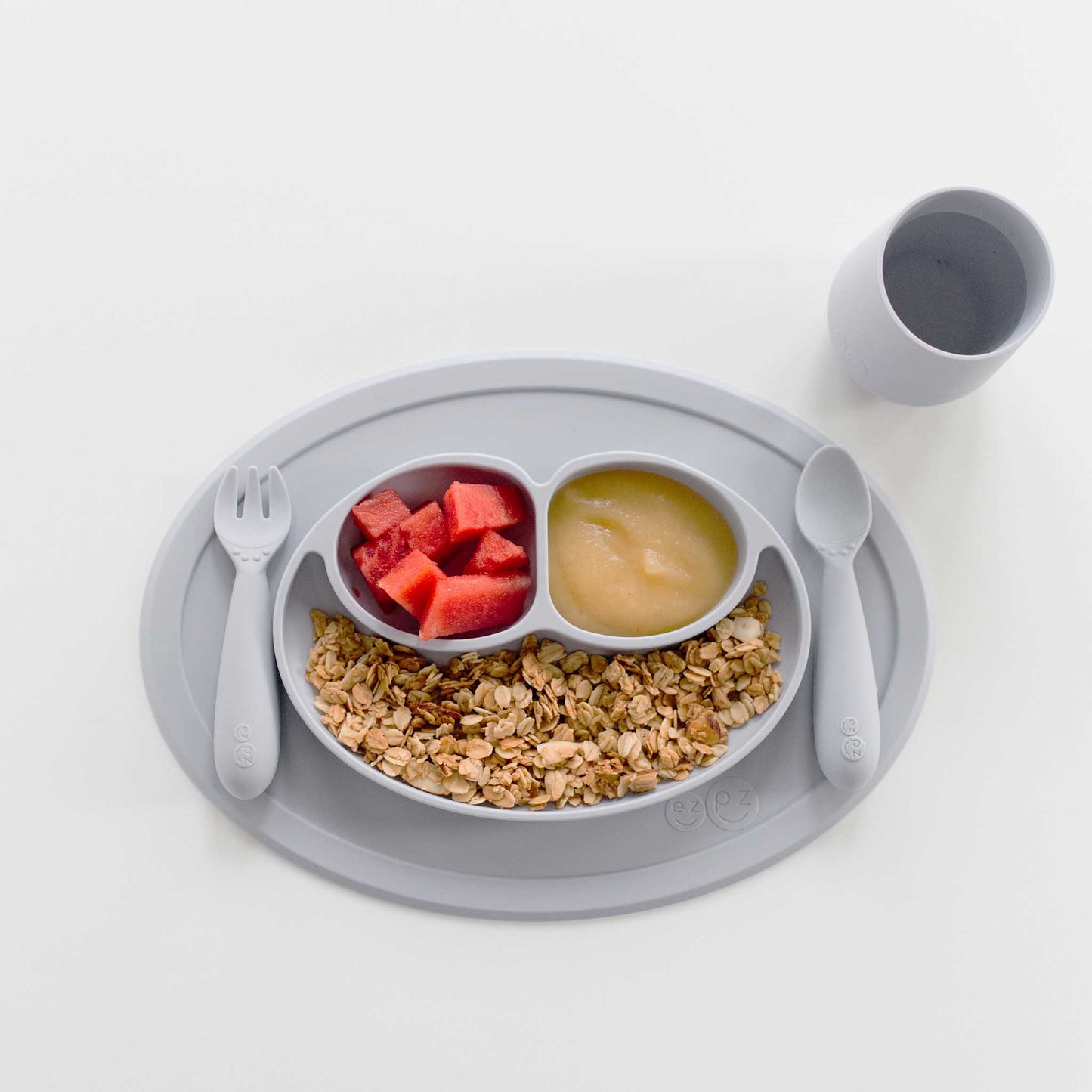 ezpz Mini Feeding Set | Silicone Plate, Toddler Fork & Spoon | Canada Feeding Hip Mommies
