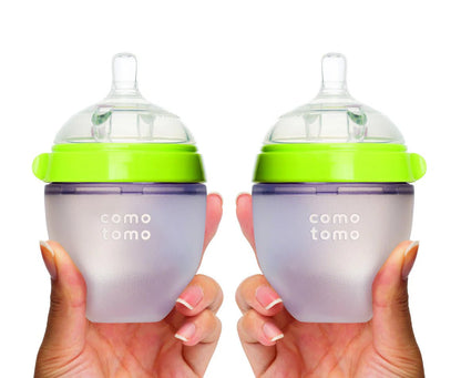 Comotomo Natural Feel Silicone Newborn Baby Bottle Pack Green - 150ml Slow Flow Hip Mommies