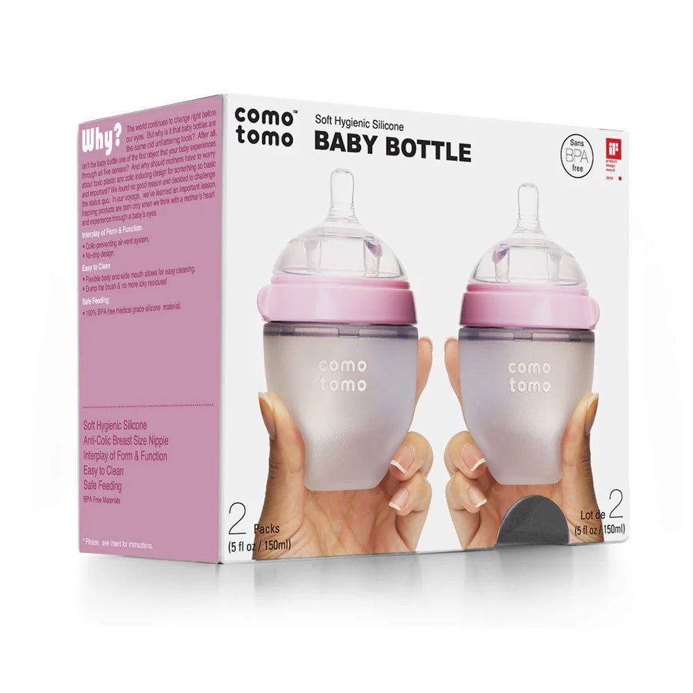 Comotomo Natural Feel Silicone Newborn Baby Bottle Pack Pink - 150ml Slow Flow Hip Mommies