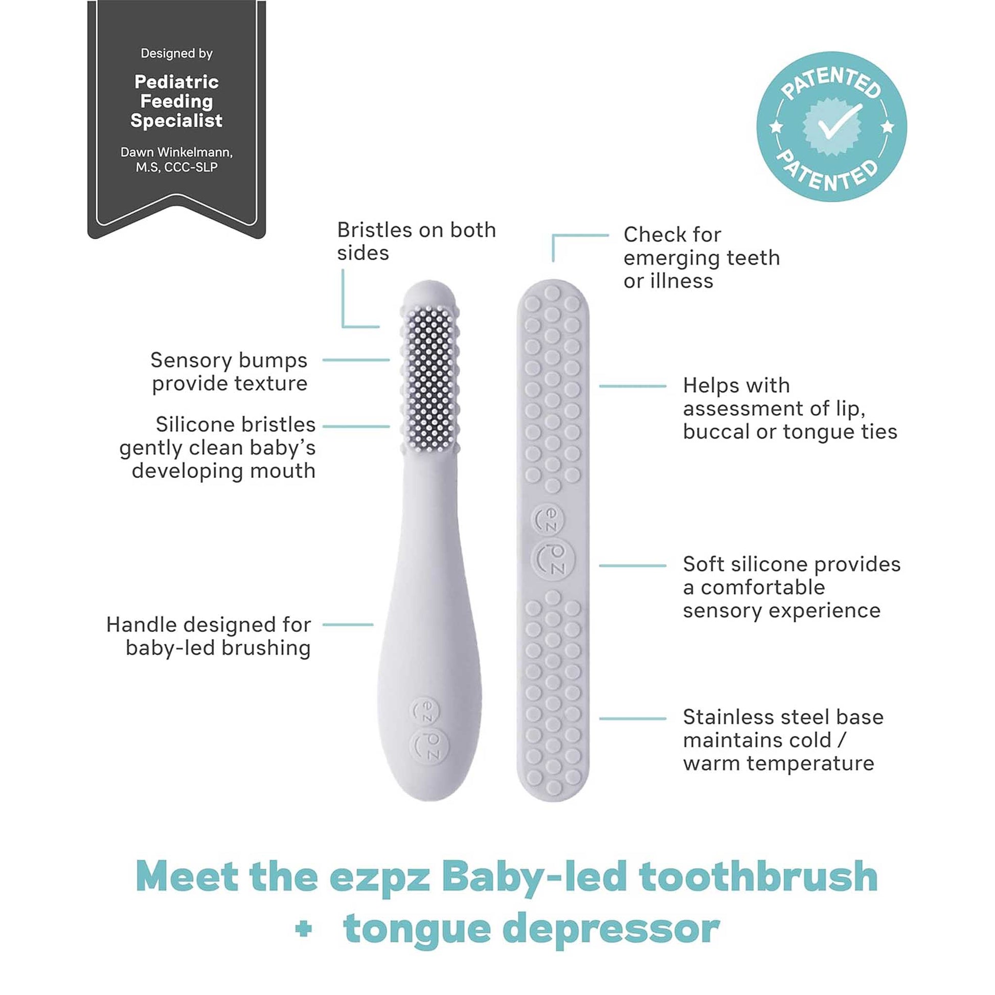 Baby-Led Toothbrush + Sensory Tongue Depressor Pack from ezpz | Canada Oral Care Hip Mommies