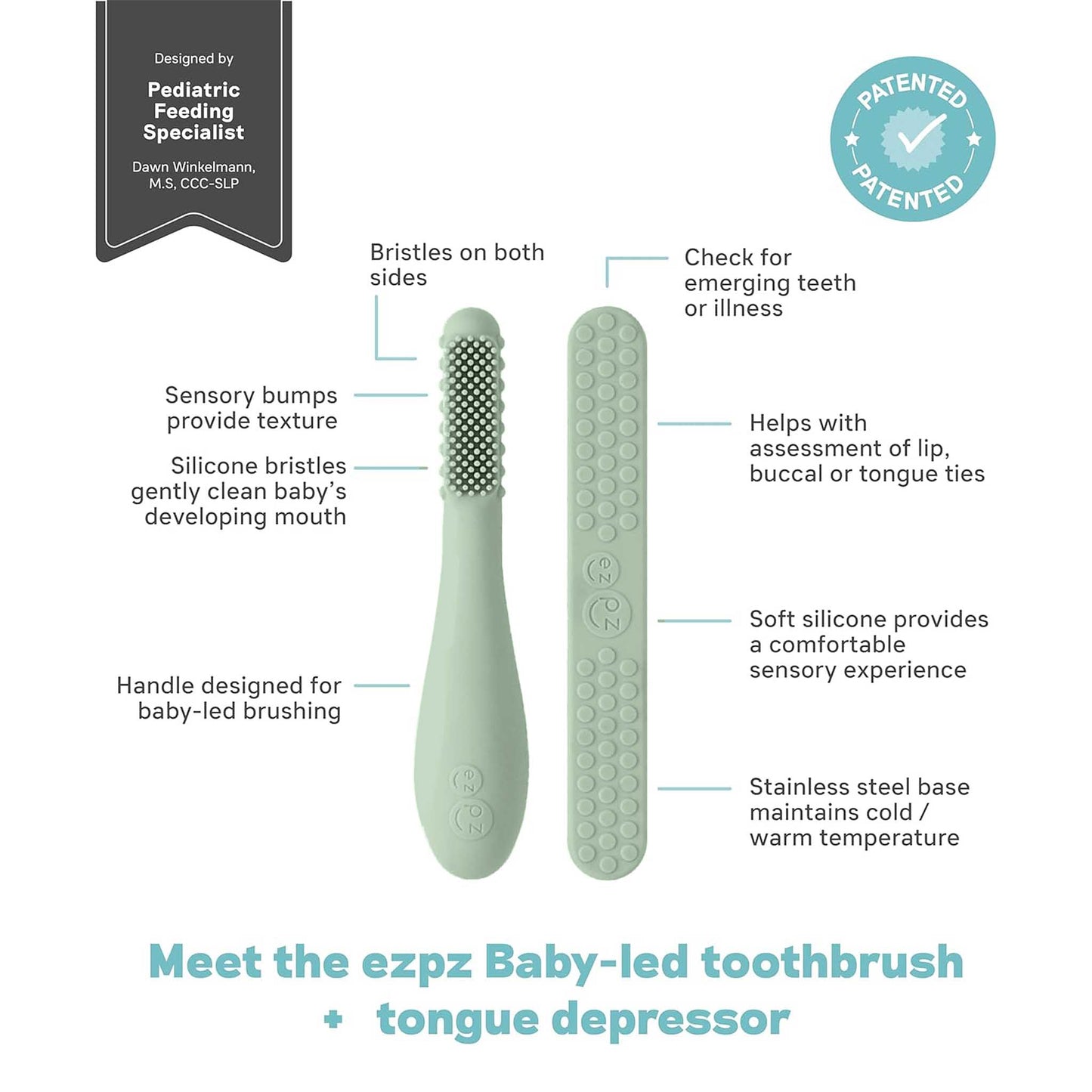 Baby-Led Toothbrush + Sensory Tongue Depressor Pack from ezpz | Canada Oral Care Hip Mommies